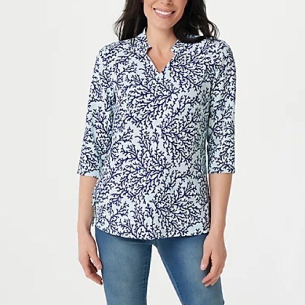Denim & Co. Printed V-Neck 3/4- Sleeve Tunic
